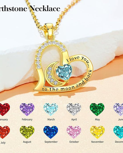 Anniversary Necklace for Women Birthstone Jewelry for Wife Gifts for Her Wife Birthday Gift Ideas Anniversary for Girlfriend I love you to the moon and back Necklaces Filled 925 Sterling Sliver