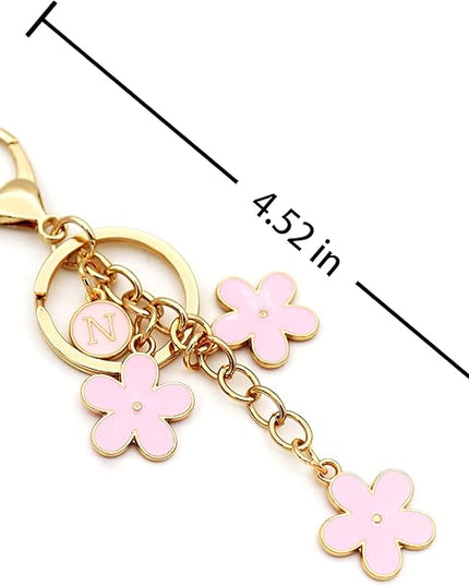 Cute Initial Letter Keyring for Women Girls Nice Flower Keychains for Handbag Backpack