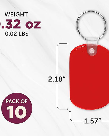 DISCOUNT PROMOS Tag Soft Plastic Keychains - 10 pack - Small Key Tag Chain For Staying Organized - Rubber Key Ring Keychain – Red