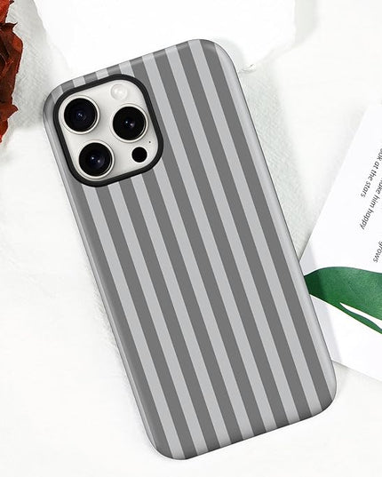 Magnetic for iPhone 16 Pro Case Cute Stripes Phone Case, Shockproof Slim TPU and Hard PC Protective Phone Cover Compatible with MagSafe Designed for Women Girls, Gray