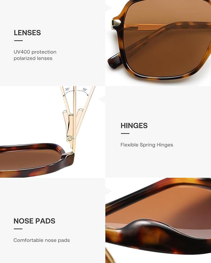 SOJOS Sunglasses for Women & Men, Square, Retro, Polarized Lens, Trendy Aviator, 90s Shades