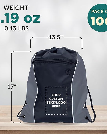 DISCOUNT PROMOS Two-Tone Drawstring Backpack Non-Woven - 100 pack - Customizable Text, Logo - Durable Sports Backpacks - Ideal for Work, Sports, Travel, Gym & More - Grey