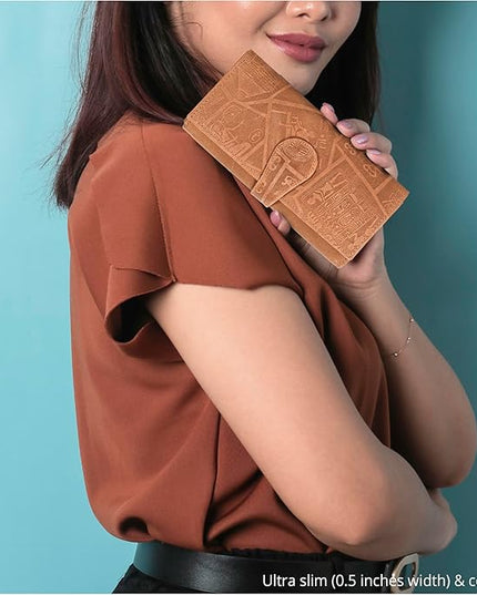Real Leather Women Wallet Leather with RFID Blocking -Trifold Card Holder Designer Ladies Clutch with ID Window Wallets