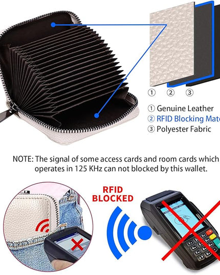 Linno RFID 20 Slots Credit Card Holder Genuine Leather Small Wallet for Women or Men with Zipper