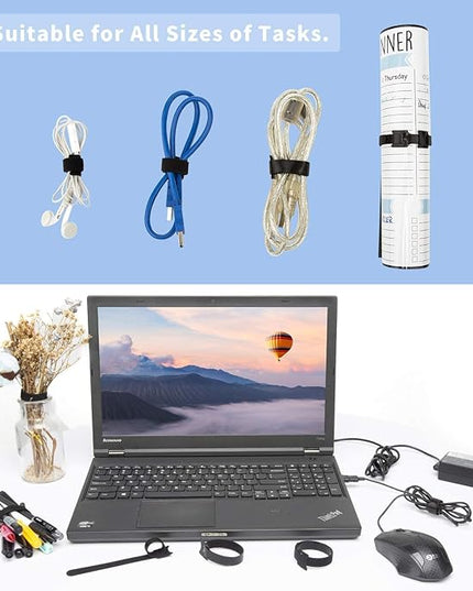 150PCS Reusable Fastener Straps - 6 Inch Cable Management Ties, Adjustable Hook & Loop Organizer Straps for Home, Office and Data Centers (Black)