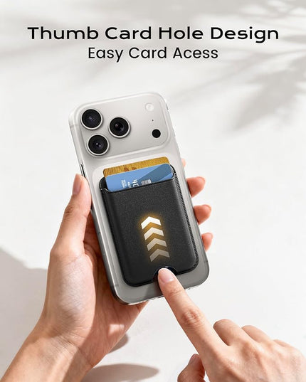Magnetic Mag-safe Wallet Cell Phone Card Holder for Phone Case with Mag-Safe, Stronger Magnetic RFID Leather Phone Wallet Stick on for iPhone 17/16/15/14/13/12 Series, Fit 3 Cards
