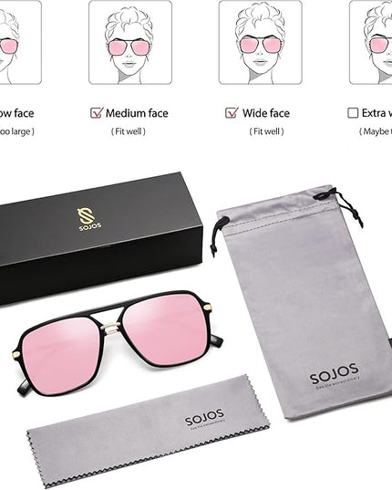 SOJOS Sunglasses for Women & Men, Square, Retro, Polarized Lens, Trendy Aviator, 90s Shades