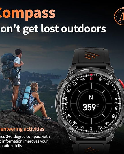 Mens Smart Watch for Android Phones and iPhone,Military Sport Smart Watches for Men Fitness Tracker Watch with Flashlight/Compass/Waterproof/100 Days Battery/Heart Rate/Sleep/100+ Sport Modes
