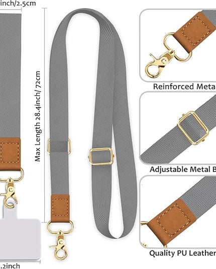 Phone Lanyard Crossbody Wrist Strap, Grey Cell Phone Lanyards for Around The Neck Wristlet Adjustable Strap Solid Color for Keys Case ID Badges Accessories
