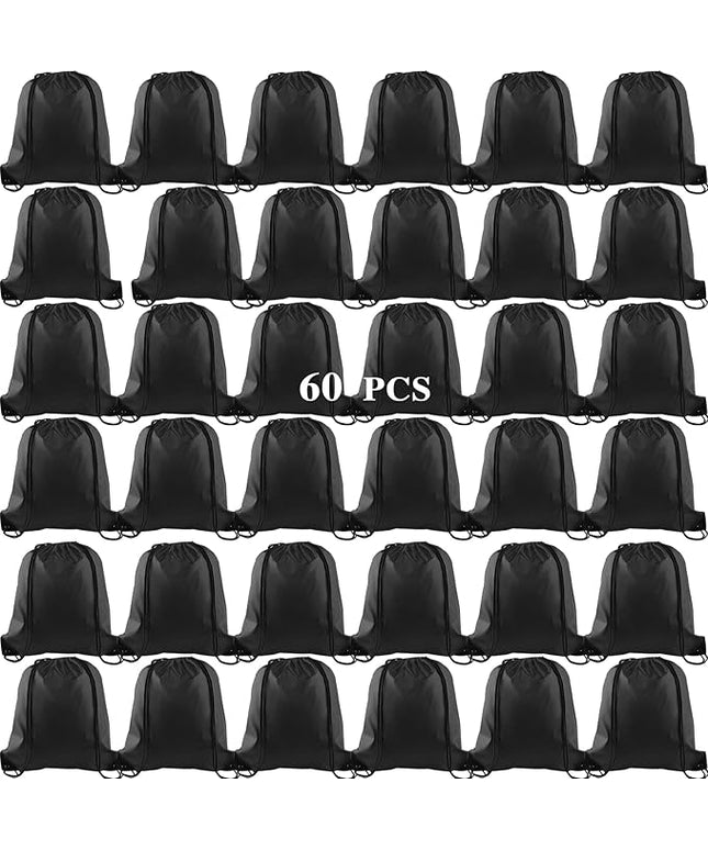 KUUQA 60Pcs Black Drawstring Backpack Bag Sack Drawstring Bags Bulk String Bags Storage Bags for Sport Gym Traveling
