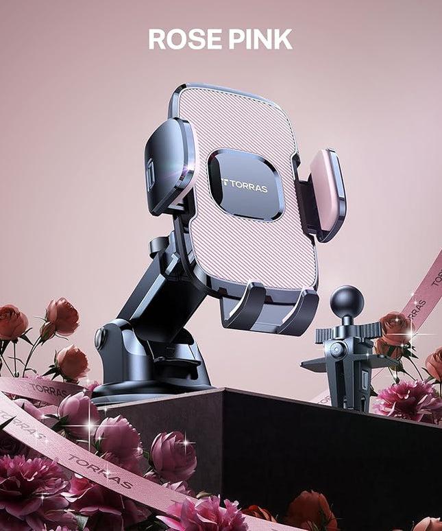 TORRAS Pink Phone Holders for Your Car【Ultra-Durable & Strongest Suction】, Universal Car Phone Holder Mount Truck Cradle Stand for Dashboard Windshield Vent, Pink Car Accessories