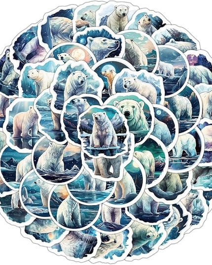 Lovely Polar Bear Vinyl Stickers, 50 PCS Waterproof Polar Bear Animal Decals for Laptops, Scrapbooking, Journals, Water Bottles, Phones, Notebooks & DIY Decor