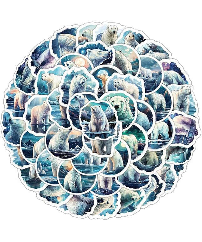 Lovely Polar Bear Vinyl Stickers, 50 PCS Waterproof Polar Bear Animal Decals for Laptops, Scrapbooking, Journals, Water Bottles, Phones, Notebooks & DIY Decor