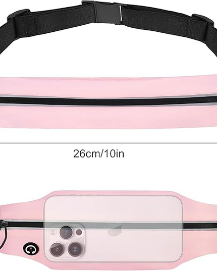 Slim Running Belt For Men and Women Waist Fanny Pack Phone Holder Pouch Bag Reflective Zipper Pocket Workout Cycling Fitness Light Pink