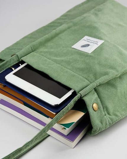 Corduroy Tote Bag Cute Tote Bags for Women Shoulder Bag with Inner Pocket for Work Beach Travel and Shopping Grocery