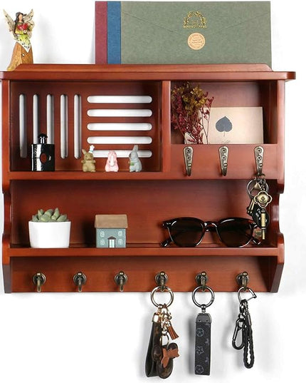 Mutsault Key Holder for Wall, Mail and Key Holder for Home Decor, Key and Mail Holder for Wall with Key Hooks, Auburn