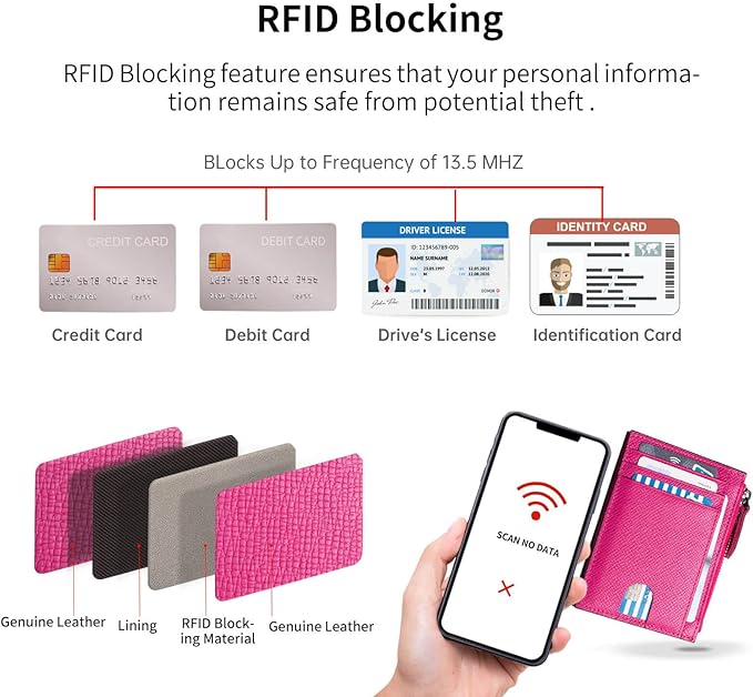 ilovever Slim Wallet for Women Small Leather RFID Blocking Credit Card Holder Minimalist Front Pocket Wallet with Coin Purses & Pouches,RoseRed