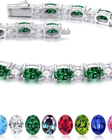 Iefil Tennis Bracelets for Women - 925 Sterling Silver Birthstone Bracelet, Anniversary Birthday Gifts for Women, Jewelry Gifts for Woman Her, 6.5"-7"