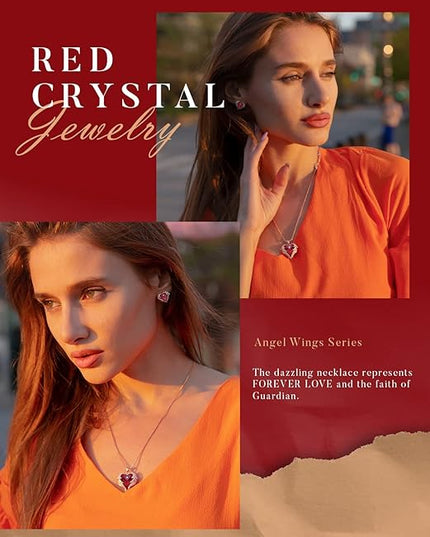 CDE Christmas Gifts for Women Angel Wings Necklace for Women with Birthstone, Love Heart Silver Tone/Gold Tone Pendant, Ideal Anniversary or Birthday Jewelry Gifts for Wife Girlfriend Her