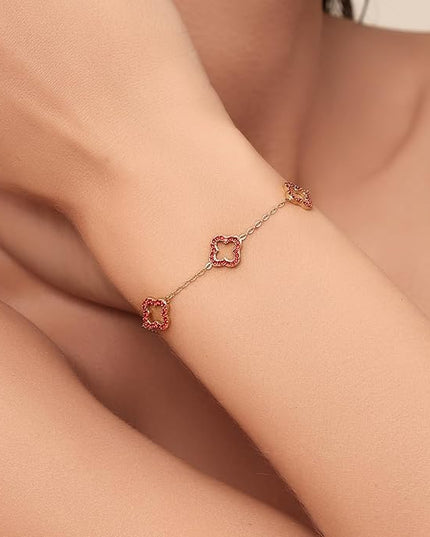 CLAIRETTE Premium PVD Gold-Plated Clover Lucky Bracelet for Women Flower Four Leaf Link Bracelets Trendy Jewelry Gifts for Women