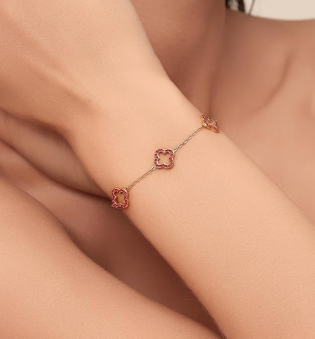 CLAIRETTE Premium PVD Gold-Plated Clover Lucky Bracelet for Women Flower Four Leaf Link Bracelets Trendy Jewelry Gifts for Women