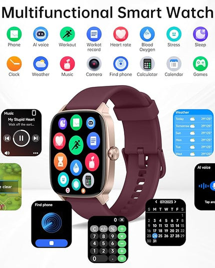 Smart Watches for Women Men with Bluetooth Call & AI Voice, 1.85" HD Fitness Tracker with Heart Rate SpO2 Sleep Monitor, 100+ Sports Modes,Mini Games, IP68 Waterproof Smartwatch for Android iOS Phones