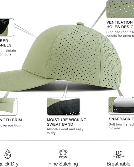 VOBOOM Men Quick Dry Baseball Cap Laser Cut Mesh Ball Curved Brim Snapback Hat