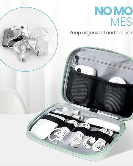Electronics Organizer Bag, Portable Cable Organizer Case Travel Electronic Accessories Storage Case - Travel storage bag for Cables, Chargers, Phone, SD Cards - Green