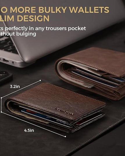 RUNBOX Wallet for Men Bifold RFID Blocking Wallets with 2 ID Window 14 Card Holders 1 cash pocket 1 Gift Box