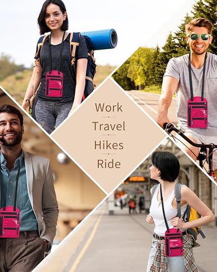 Passport Holder for Travel, RFID Travel Pouch Neck Wallet, Waterproof Passport Wallet for Women and Men, Rose