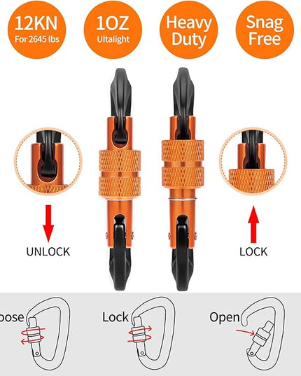 Carabiner Clips Heavy Duty 12kN (2697 lbs)-Lightweight Locking Carabiners for Camping, Hiking, Hammock, Dog Leash Harness, Outdoor and Gym etc, Keychains& Utility