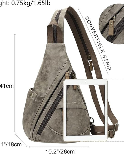 KL928 PU Leather Sling Bag - Small Crossbody Backpack Shoulder Casual Daypack Rucksack for Men Women(Dark Coffee)