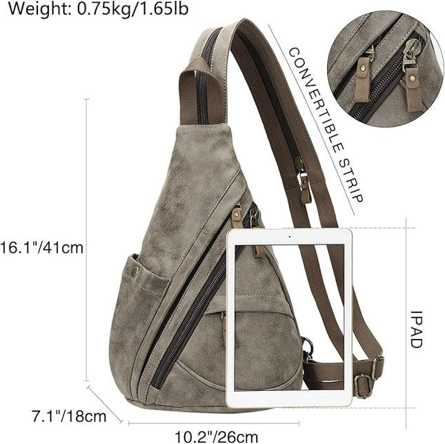 KL928 PU Leather Sling Bag - Small Crossbody Backpack Shoulder Casual Daypack Rucksack for Men Women(Dark Coffee)