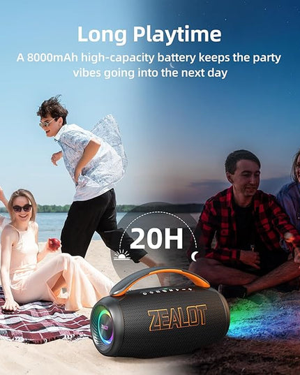 ZEALOT Portable Bluetooth Speaker, 80W Peak Waterproof Loud Booming Sound Speakers, Dual Pairing, XBass, 20H Playtime, Outdoor Speaker with Handle for Camping, Beach, Party, Backyard(Black)