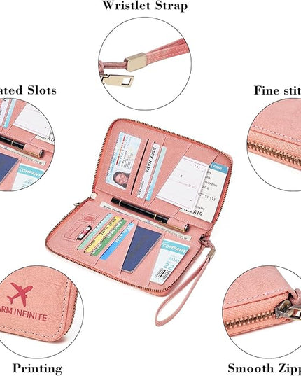 Family Passport Holder Wallet RFID Blocking Zippered Passport Wallet,Women and Men Travel Wallet Ladies Passport Cover