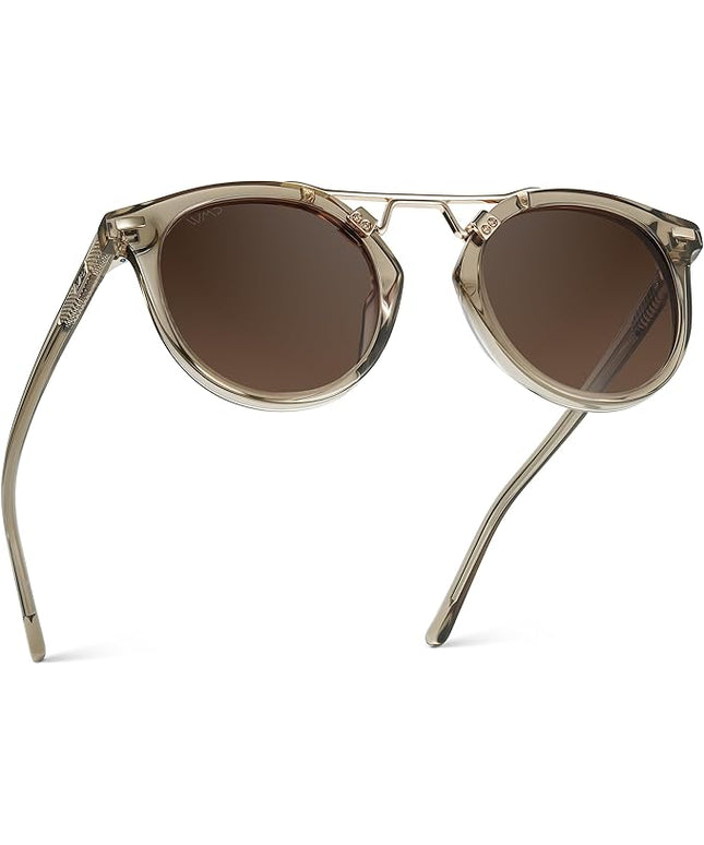 WearMe Pro - Women's Polarized, Round Retro, Double-Bridge Vintage Sunglasses