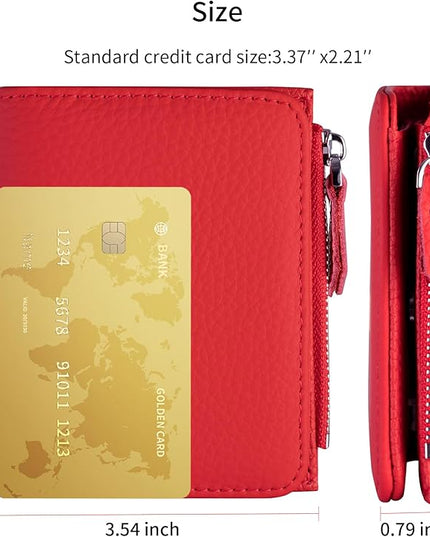 ilovever Small Wallet Women Soft Leather RFID Blocking Card Holder with Zipper Pocket Bifold wallet,Red