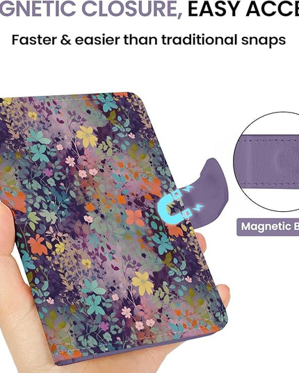 Passport Holder for Travel Essentials, RFID Blocking Leather Cover Wallet with Magnetic Closure, Aesthetic & Cute Passport Book Case for Women and Men - Violet