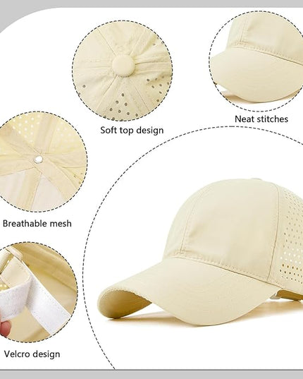 Xinveen Quick Dry Baseball Cap Curved Brim Snapback Hat Laser Cut Mesh Ball Cap Golf Ball Cap for Men Women