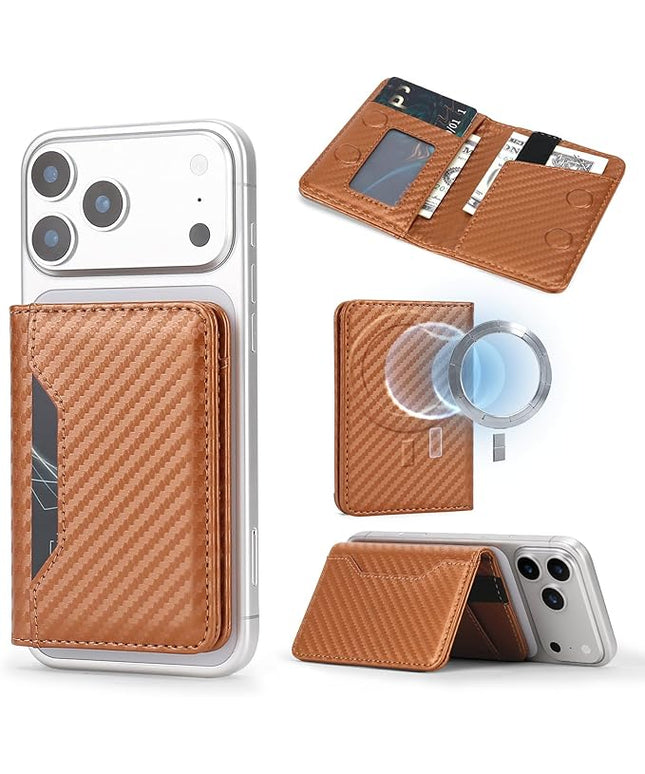 ASAPDOS For MagSafe Wallet,Magnetic Card Holder RFID Blocking Wallet with 5 Card Slots & Cash Pocket For iPhone 17/16/ 15/14/ 13/12/ Pro/Max/Plus/Air Carbon Coffee