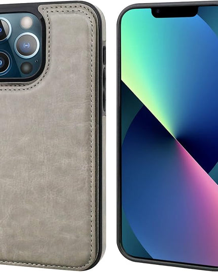 ONETOP Compatible with iPhone 13 Pro Max Wallet Case with Card Holder,PU Leather Kickstand Card Slots Case, Double Magnetic Clasp and Durable Shockproof Cover 6.7 Inch(Gray)