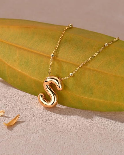 LUCA SMITH Initial Necklaces for Women, Dainty Balloon Bubble Letter, Name Letter Alphabet Pendant Layered Choker Chain Jewelry Gift