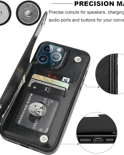 ONETOP Compatible with iPhone 13 Pro Max Wallet Case with Card Holder,PU Leather Kickstand Card Slots Case, Double Magnetic Clasp and Durable Shockproof Cover 6.7 Inch(Black)