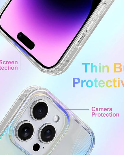 Glitter Case for iPhone 14 Pro Max Case for Women Girls [ Compatible with Magsafe ] Clear Cute Aesthetic Girly Iridescent Feather Sparkly Bling Magnetic Phone Cover, Gradient Blue & Pink