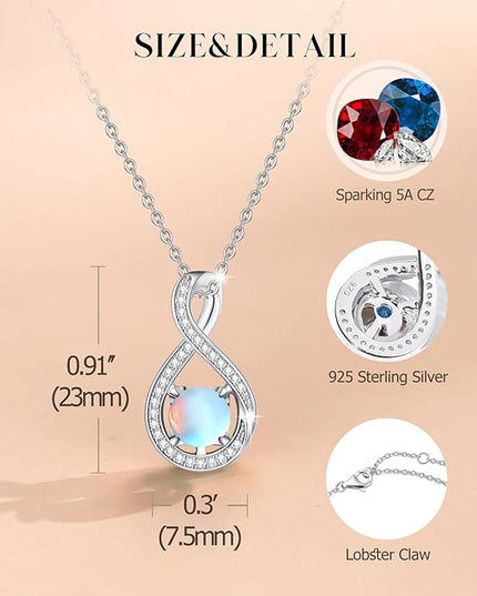 FANCIME Birthstone Necklaces for Women Fine Jewelry Sterling Silver Infinity Pendant Anniversary Birthday Gifts for Her Women Wife Mom Lady Daughter, Chain 16"+2" Extend