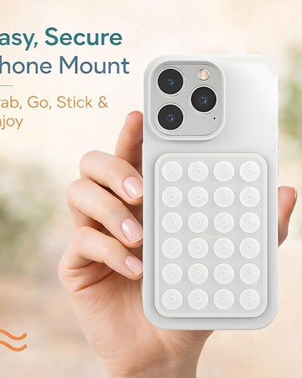 Suction Phone Case Mount, Phone Sticky Grip for iPhone and Android, Adhesive Phone Accessory, Hands-Free Mirror Shower Phone Holder for Videos and Selfies (Clear)