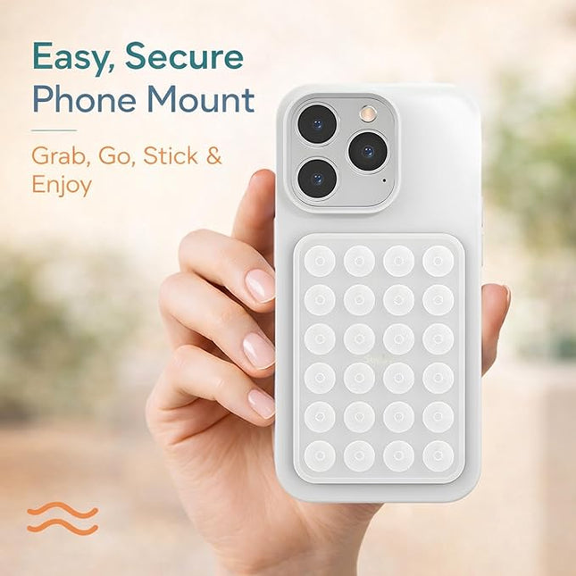 Suction Phone Case Mount, Phone Sticky Grip for iPhone and Android, Adhesive Phone Accessory, Hands-Free Mirror Shower Phone Holder for Videos and Selfies (Clear)