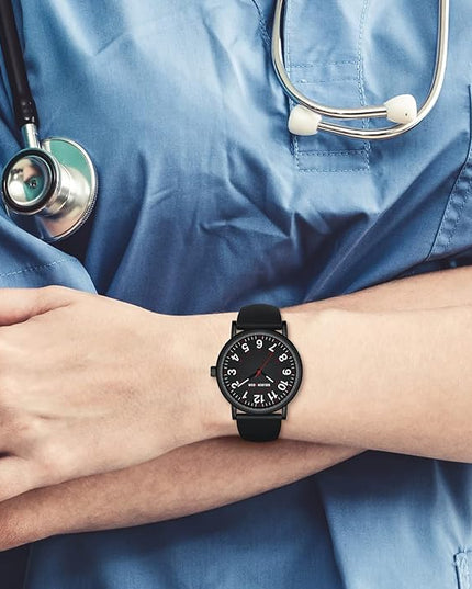 GOLDEN HOUR Waterproof Nurse Watch for Medical Professionals, Students Women Men - Military Time Luminouse Easy Read Dial, 24 Hour with Second Hand, Colorful Silicone Band