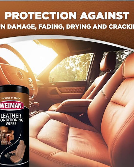 Weiman Leather Cleaner Wipes - Clean Condition UV Protection Help Prevent Cracking or Fading of Furniture, Car Interior, Couch, and Shoes, 2 Pack with Microfiber Cloth