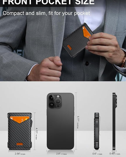 Wallet for Men RFID Wallet with 2 ID Windows & Money Clip, Slim Pop Up Card Holder for 10-12 Cards, Bifold Minimalist Smart Wallet for Front Pocket, Compact Metal Credit Card Holder, Gifts for Men